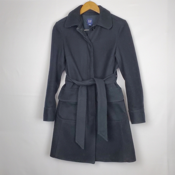 GAP Black Wool-Blend Trench Coat Women XS - Picture 1 of 7